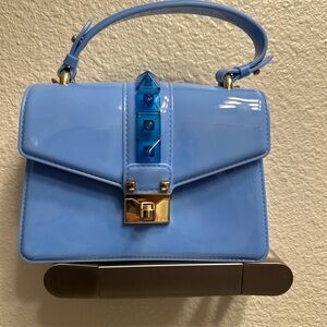 Blue Handbag with Gold Accents